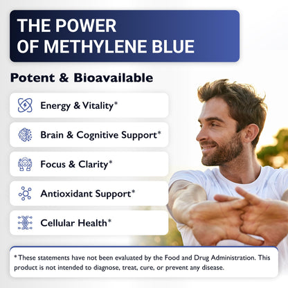Methylene Blue Pharmaceutical Grade 10 mg - 60 Capsules | Made in USA - 2 Month Supply