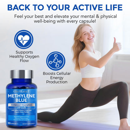 Methylene Blue Pharmaceutical Grade Capsules (60 Count) – Vitamin C Ester & Cocoa for Focus & Antioxidant Support