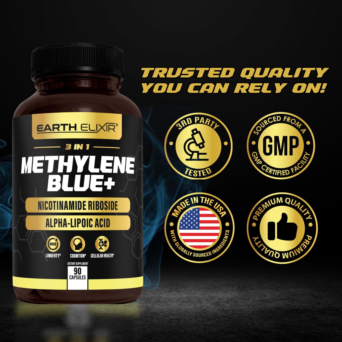 3-in-1 Methylene Blue Capsules – Pharmaceutical-Grade with ALA & NAD | 3 Month Supply