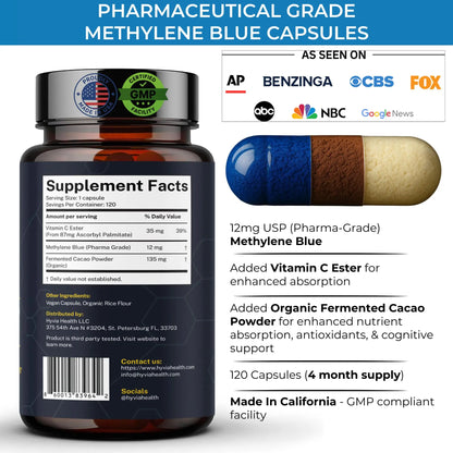 Hyvia Health Methylene Blue Capsules with Vitamin C – 120ct, USP Grade, Made in USA BritishVita | Premium UK Vitamins & Wellness Supplements