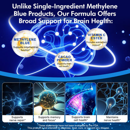 Methylene Blue Capsules 60p – Vitamin C Ester for Enhanced Absorption | Brain Health, Memory, Focus, Clarity, Energy