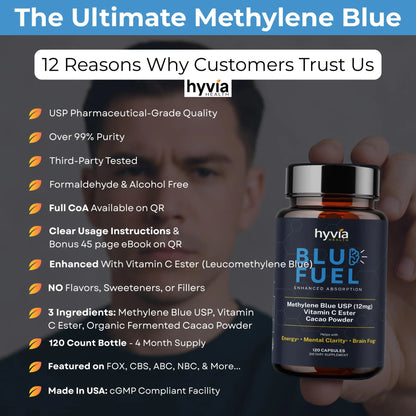 Hyvia Health Methylene Blue Capsules with Vitamin C – 120ct, USP Grade, Made in USA BritishVita | Premium UK Vitamins & Wellness Supplements
