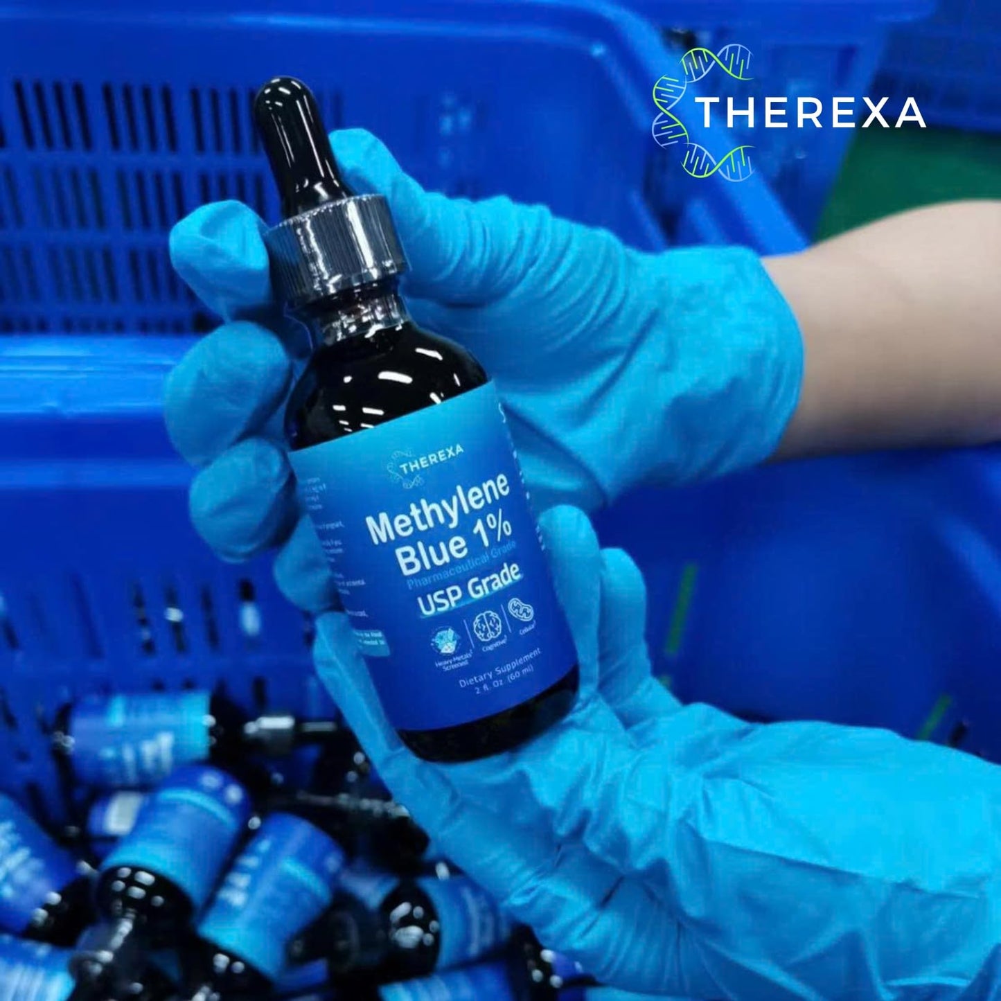 THEREXA Methylene Blue 1% Drops – USP Grade, 10 mg/mL, Formaldehyde-Free, cGMP Bottled (2 fl oz)
