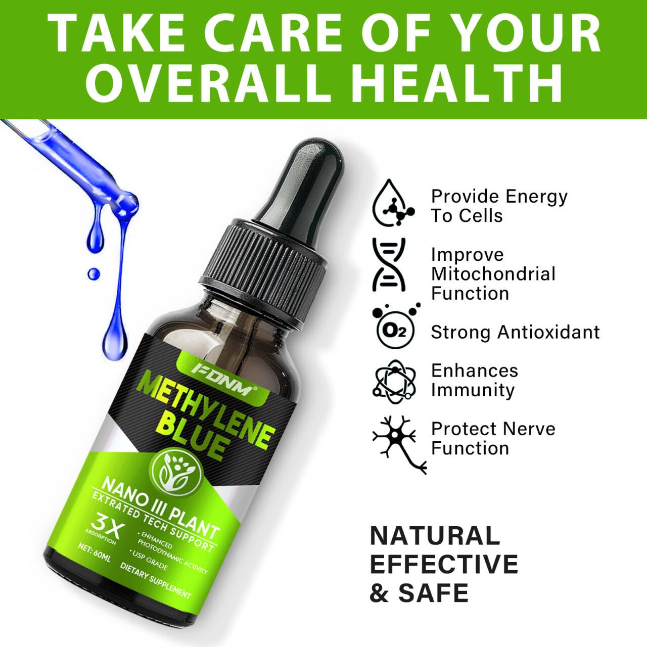 2-Pack Methylene Blue Drops – Pharmaceutical Grade, Brain Health Support, 1% USP
