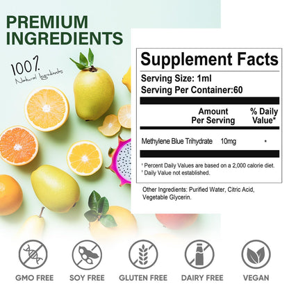 Methylene Blue Drops 1% - 2oz | Vegan & Non-GMO | Cellular & Cognitive Wellness