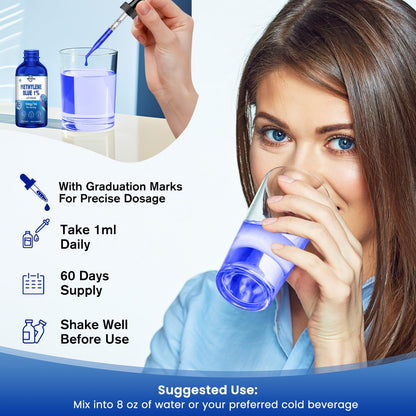 Methylene Blue Drops | USP Grade 1% Liquid for Brain Health — CoQ10, PQQ, Vitamin C, Piperine | 2 fl oz