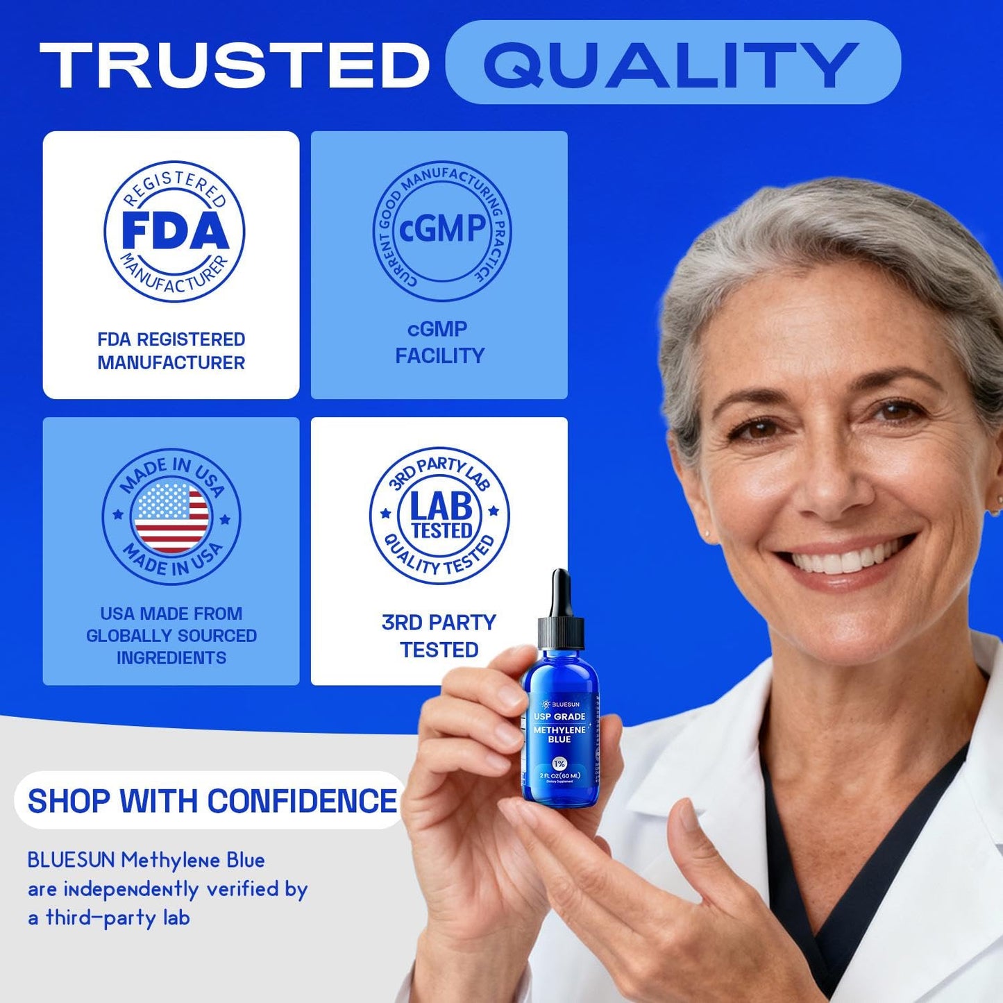 Bluesun Methylene Blue 1% Liquid Drops – USP Grade, USA Made, 2 fl oz