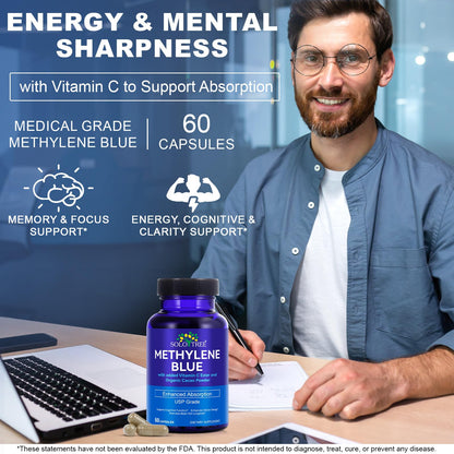 Methylene Blue Pharmaceutical Grade Supplement - 60 Capsules | Cognitive Support