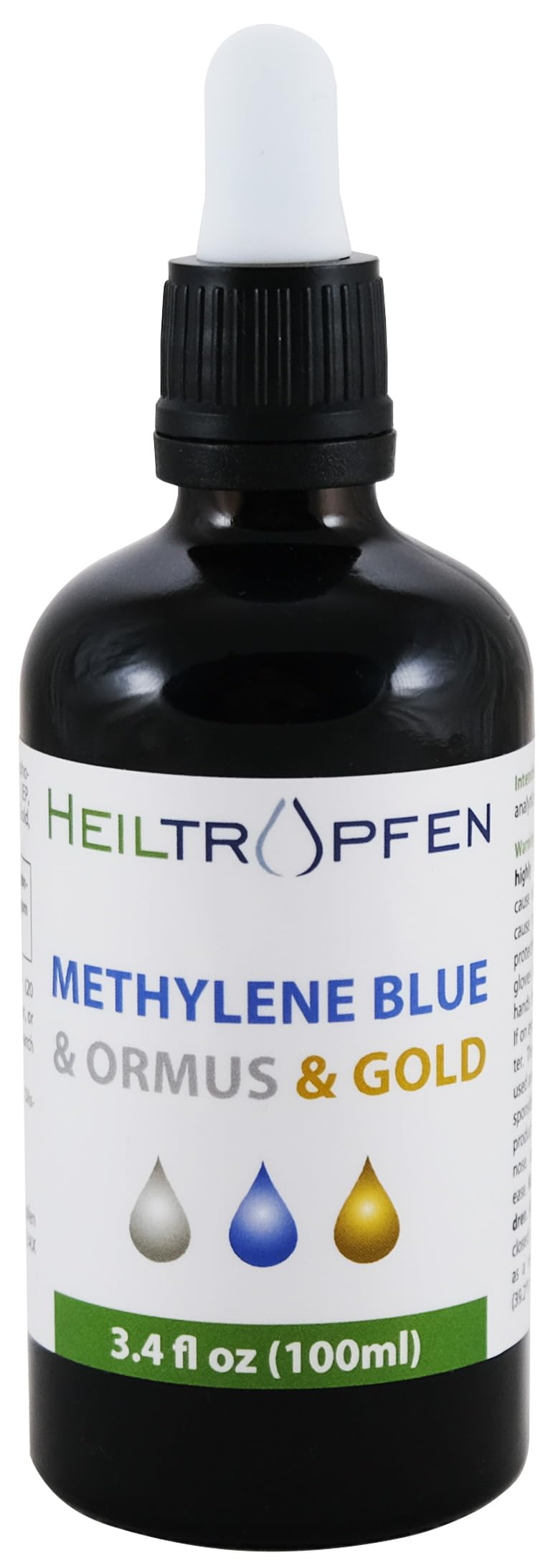 Methylene Blue & Ormus & Gold 3.4 Fl Oz – Ultra High Purity (100 ml) | 24K Colloidal Gold | Glass Bottle | Heiltropfen®
