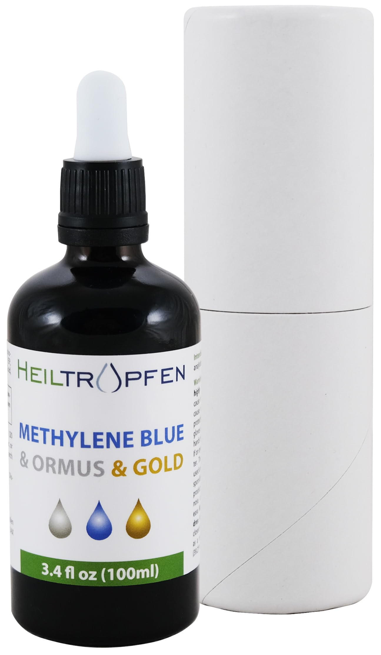 Methylene Blue & Ormus & Gold 3.4 Fl Oz – Ultra High Purity (100 ml) | 24K Colloidal Gold | Glass Bottle | Heiltropfen®