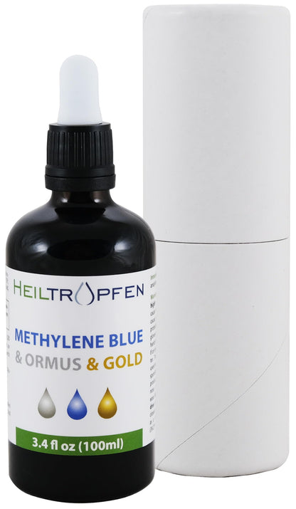 Methylene Blue & Ormus & Gold 3.4 Fl Oz – Ultra High Purity (100 ml) | 24K Colloidal Gold | Glass Bottle | Heiltropfen®