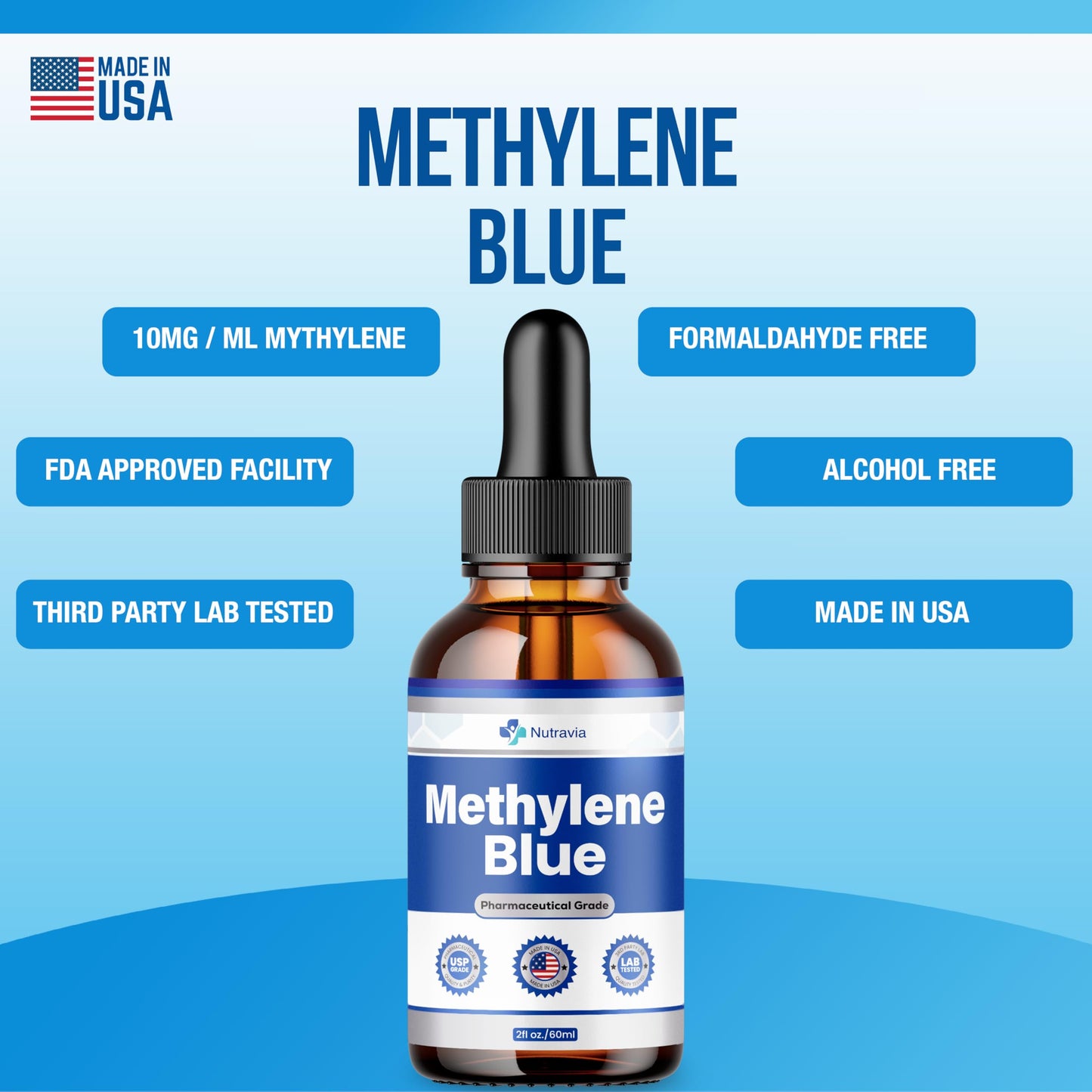 (2 Pack) Methylene Blue 99.99% Official Formula – Liquid Drops 4oz, Advanced Strength