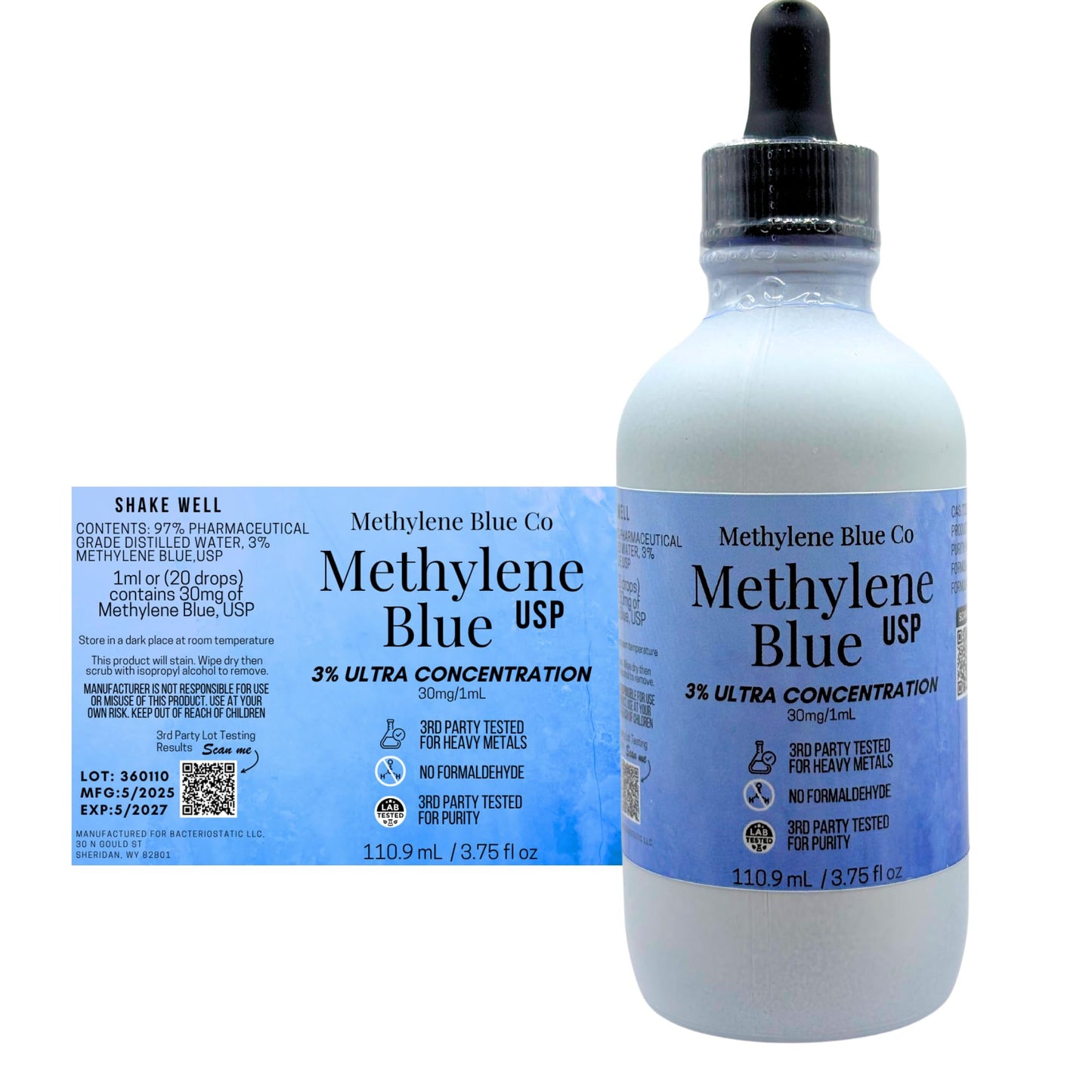 Methylene Blue USP 3% (3.75 mL) – USA Pharmaceutical-Grade, Glass Bottle with Dropper
