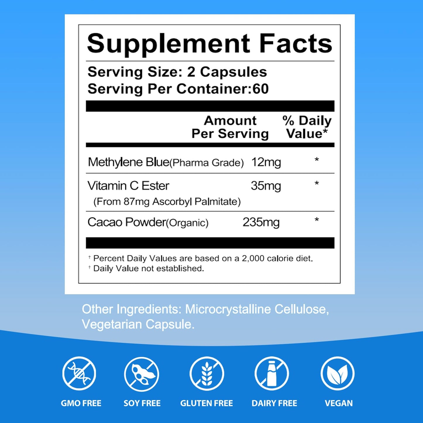 Methylene Blue USP Grade Brain Supplement with Vitamin C Ester – EAONE (120 Capsules)