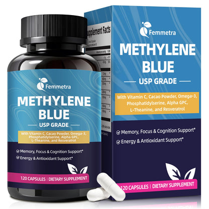 USP Pharmaceutical Grade Methylene Blue Capsules with Resveratrol – Brain Support, 120 Capsules