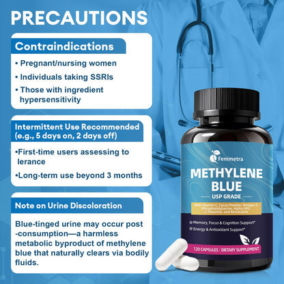 USP Pharmaceutical Grade Methylene Blue Capsules with Resveratrol – Brain Support, 120 Capsules