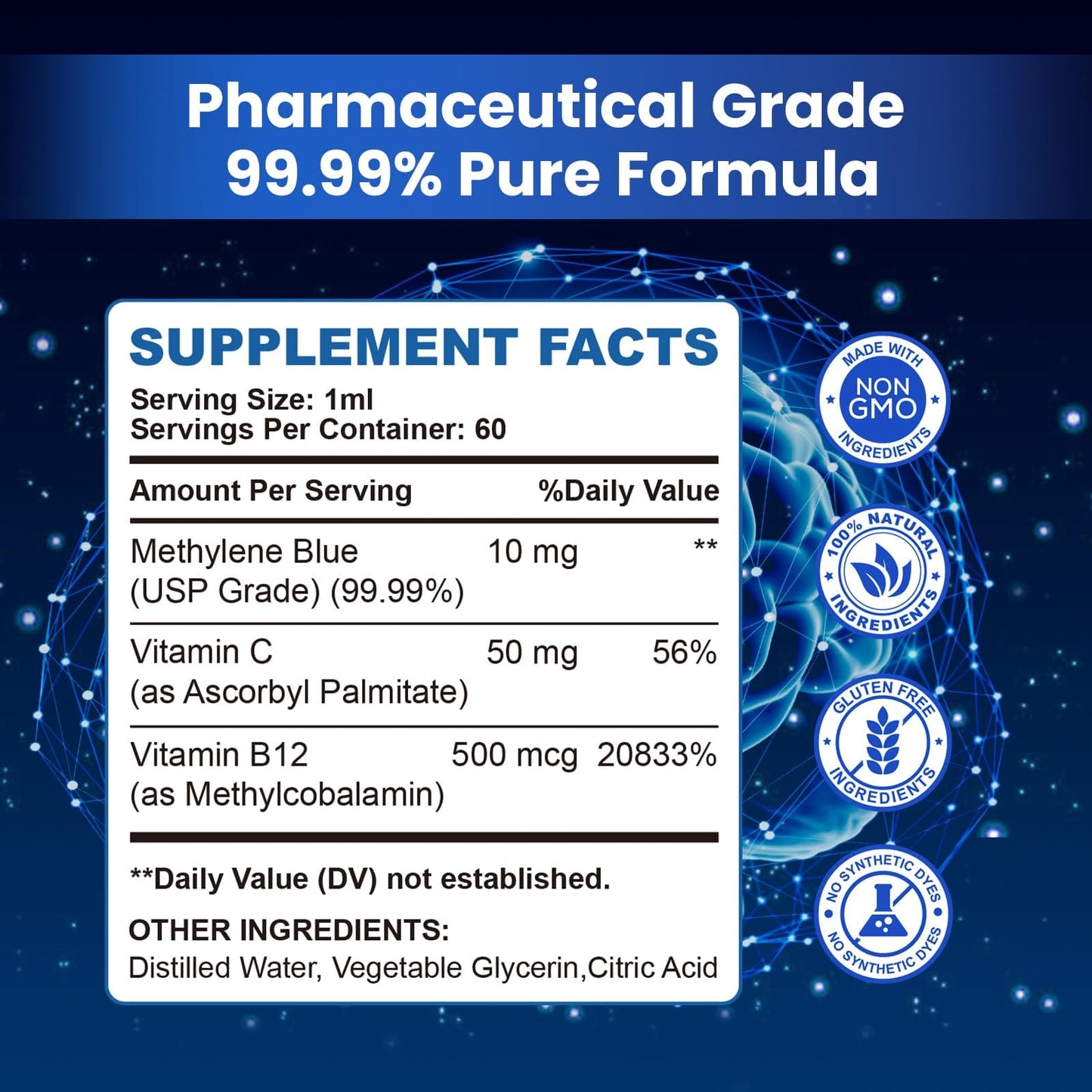 Methylene Blue Pharmaceutical Grade Drops – Cognitive & Cellular Energy Support (2 fl oz)