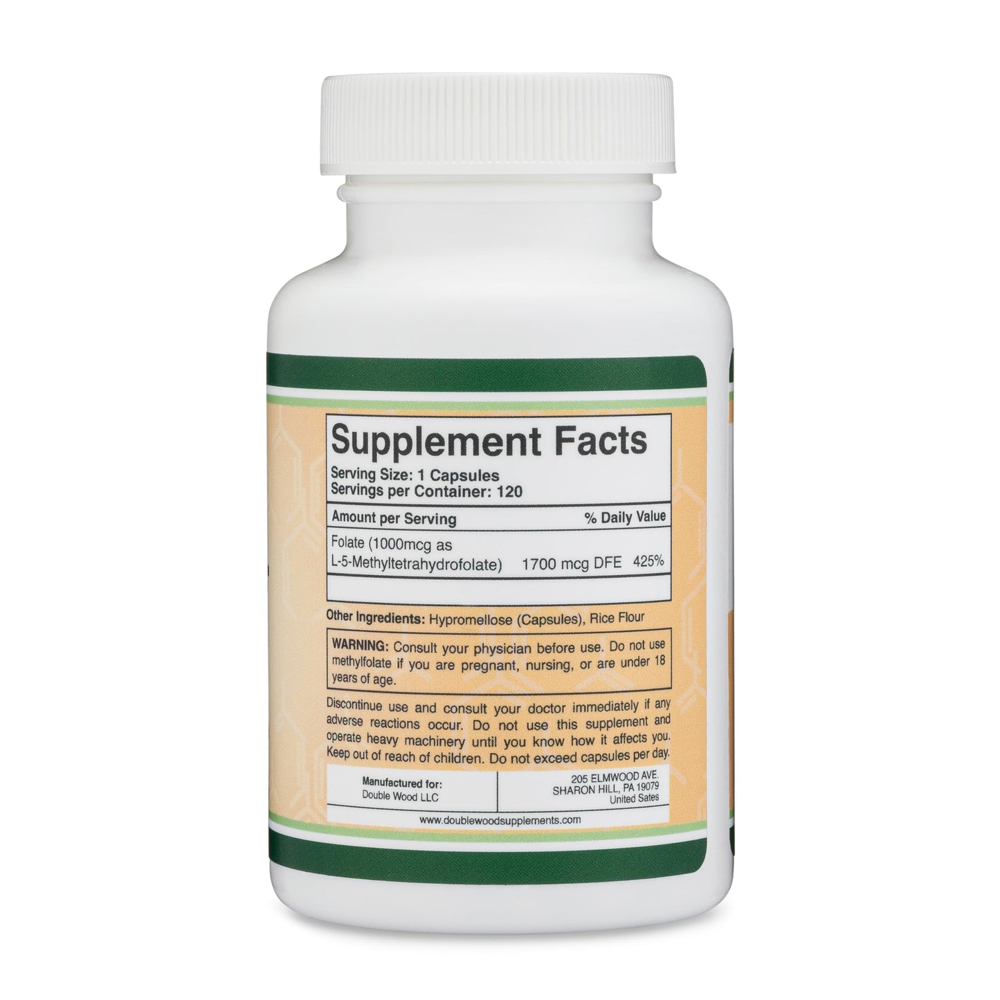 Double Wood Methylfolate 1,000mcg, 120 Capsules – Third-Party Tested