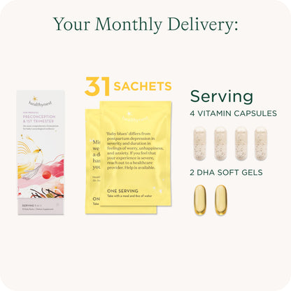 HealthyNest Postnatal & 4th Trimester Prenatal Vitamin | Made with Methylated Folate, Choline, DHA, Iron | 31 Day Supply