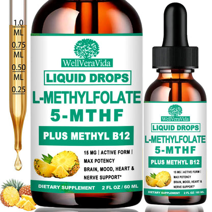 2 Pack Methylfolate Drops 15mg – L-Methylfolate + B Vitamins (5-MTHF)