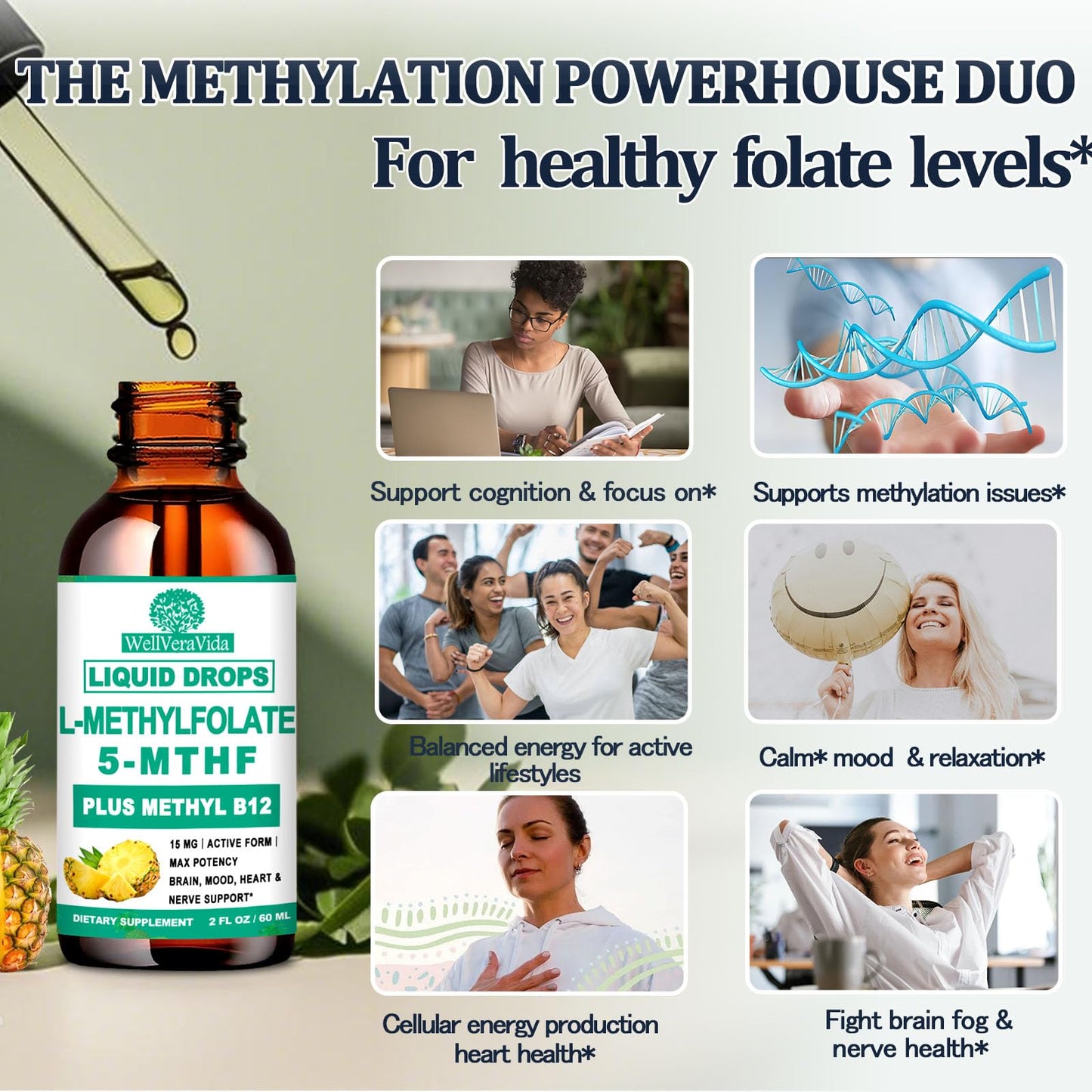 2 Pack Methylfolate Drops 15mg – L-Methylfolate + B Vitamins (5-MTHF)