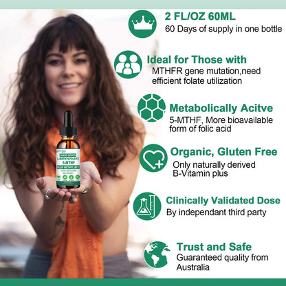Methylfolate Liquid Drops 15mg – L-Methyl Folate 5-MTHF + B Vitamins for Mood & Energy
