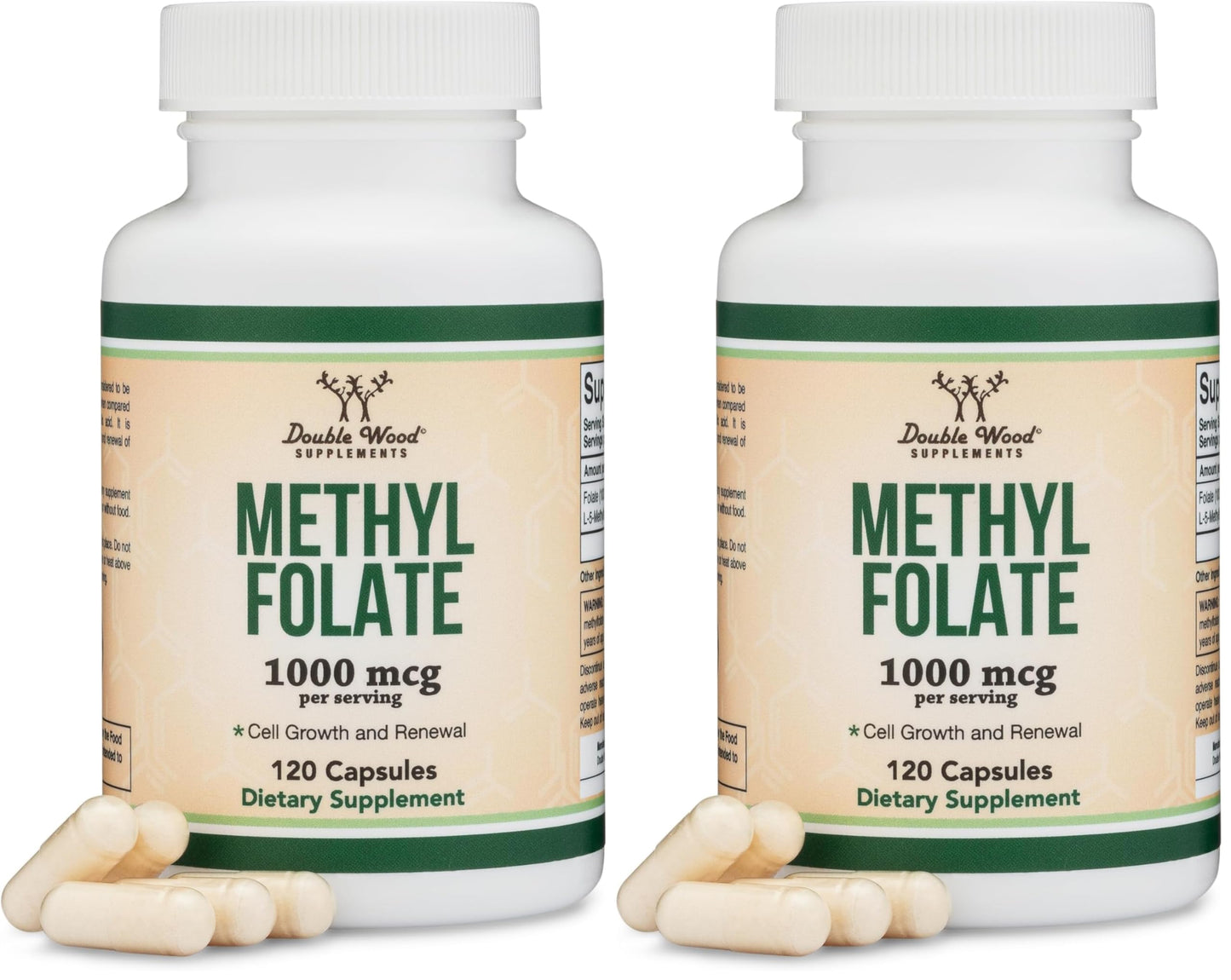 Methylfolate 1,000mcg, 120 Capsules – Pack of 2 | Double Wood – Third-Party Tested, Non-GMO, Vegan