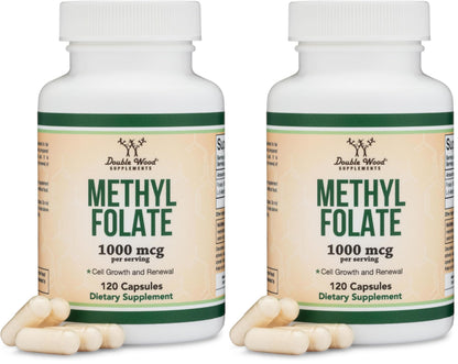 Methylfolate 1,000mcg, 120 Capsules – Pack of 2 | Double Wood – Third-Party Tested, Non-GMO, Vegan
