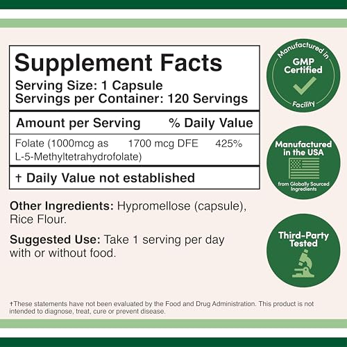 Methylfolate 1,000mcg, 120 Capsules – Pack of 2 | Double Wood – Third-Party Tested, Non-GMO, Vegan