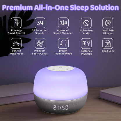 Mewaii 2025 Mom's Choice Award Sound Machine: Sunrise Alarm Clock, App Control, 360° RGB Night Light