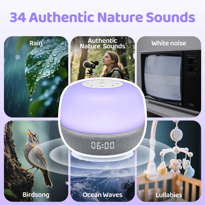 Mewaii 2025 Mom's Choice Award Sound Machine: Sunrise Alarm Clock, App Control, 360° RGB Night Light