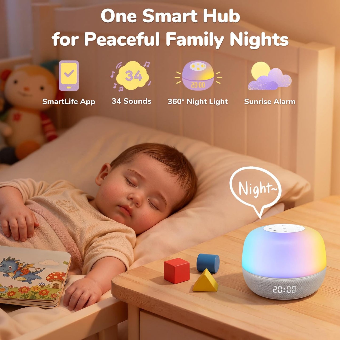 Mewaii 2025 Mom's Choice Award Sound Machine: Sunrise Alarm Clock, App Control, 360° RGB Night Light