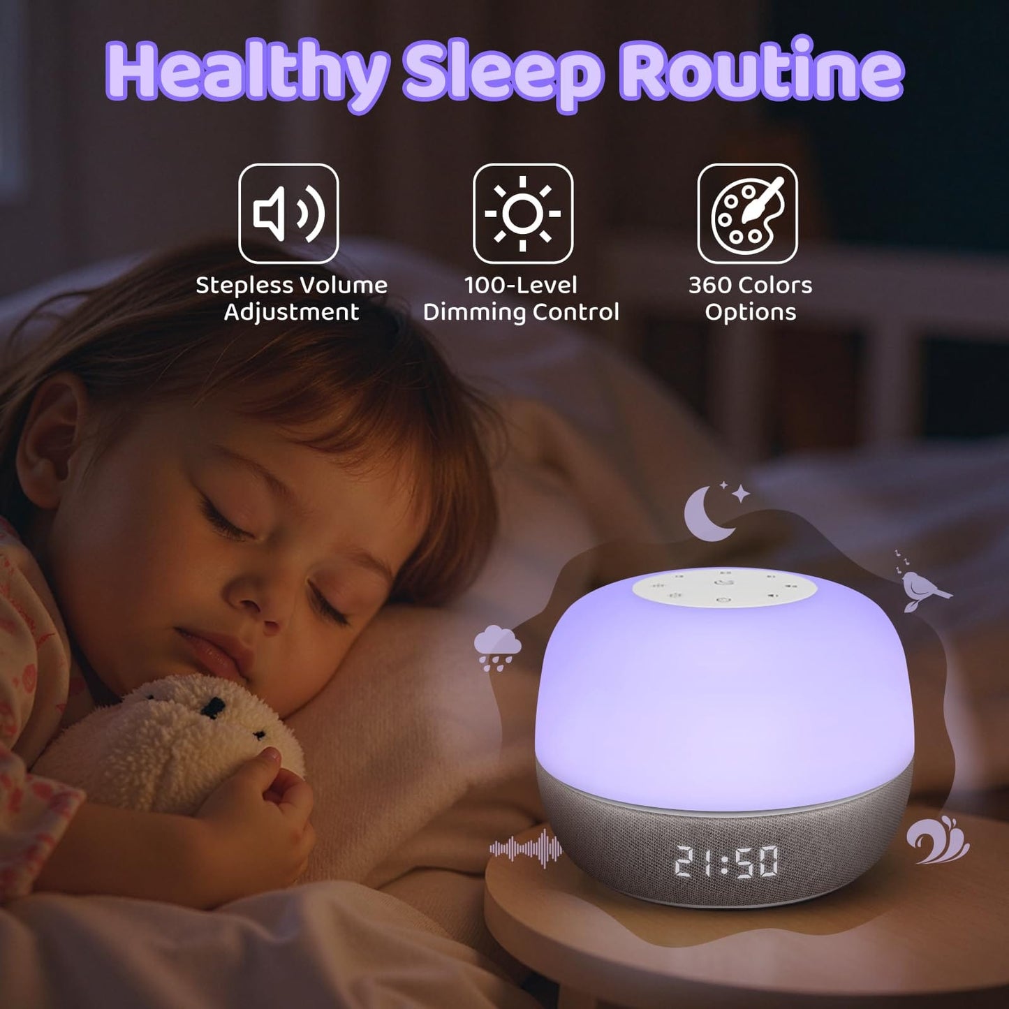 Mewaii 2025 Mom's Choice Award Sound Machine: Sunrise Alarm Clock, App Control, 360° RGB Night Light