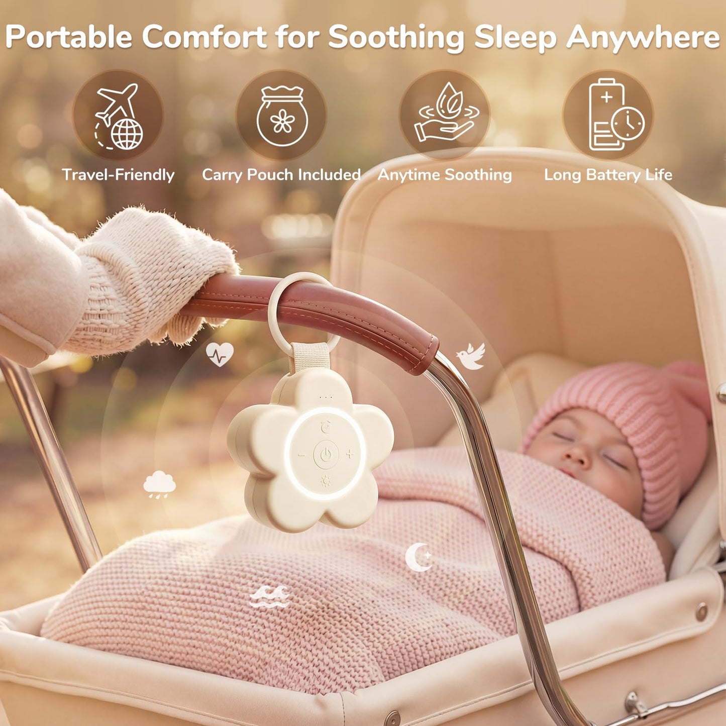 Mewaii Portable White Noise Machine for Baby — 25 Soothing Sounds, Night Light, 20+ Hours