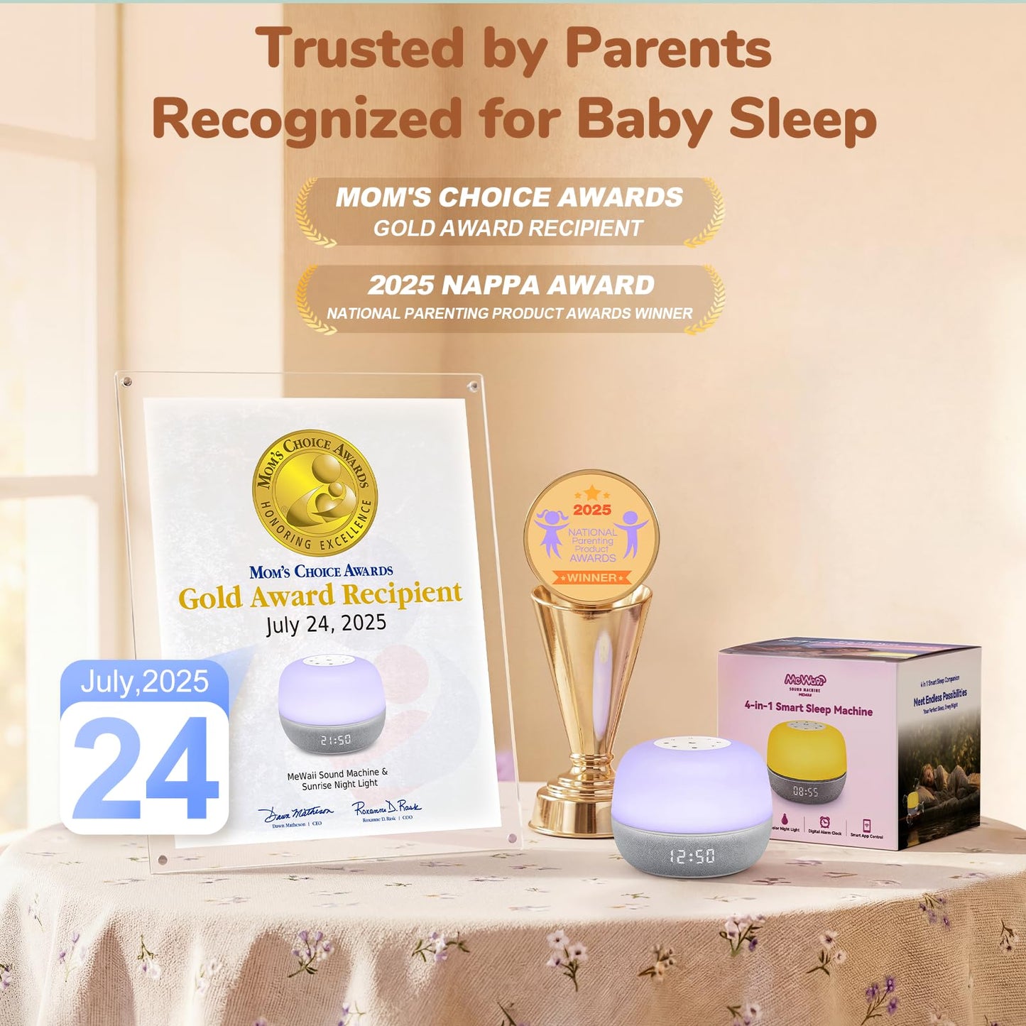Mewaii 2025 Mom's Choice Award Sound Machine: Sunrise Alarm Clock, App Control, 360° RGB Night Light