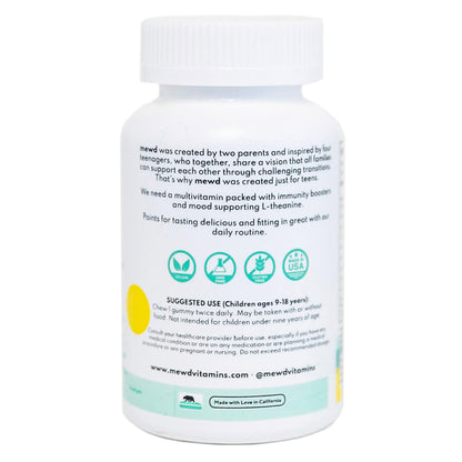 MEWD Teen/Kids Daily Multivitamin Gummy - Mood, Focus & Immunity | Vegan, Gluten Free, Made in USA