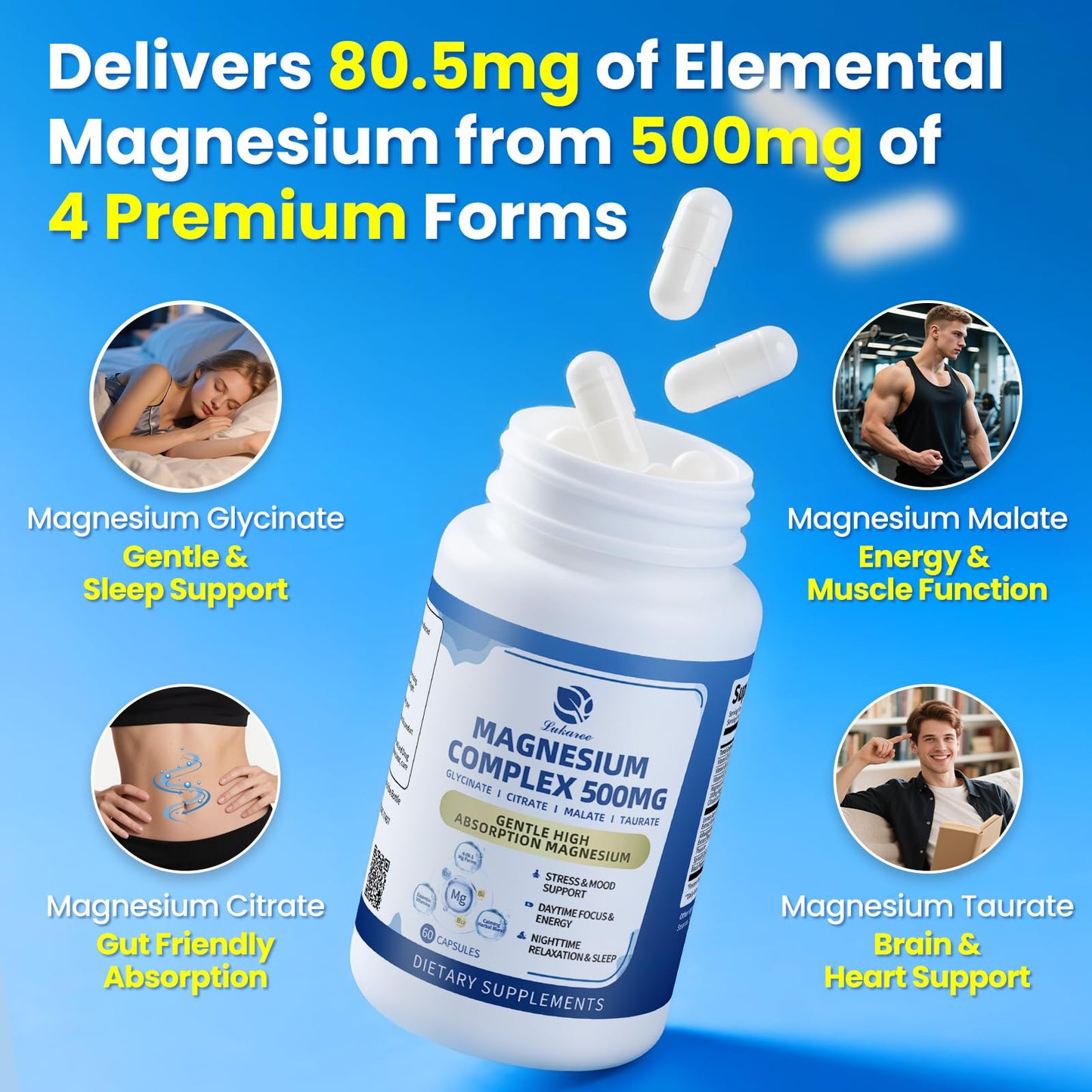 Magnesium Complex 500mg – 4-in-1 Formula (Glycinate, Citrate, Malate, Taurate) | 90 Capsules