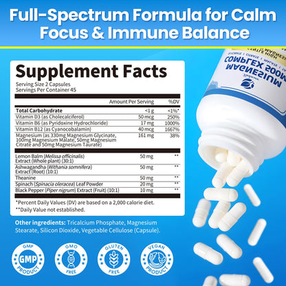 Magnesium Complex 500mg – 4-in-1 Formula (Glycinate, Citrate, Malate, Taurate) | 90 Capsules