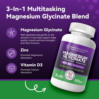 Magnesium Glycinate with Zinc & Vitamin D3 – Sleep, Immune & Heart Health