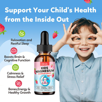Kids Magnesium Liquid Drops – Glycinate & Citrate for Sleep, Calm, Focus, Bones