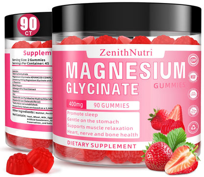 Magnesium Glycinate Gummies 400 mg with Ashwagandha – Sleep & Calm – 90 Count