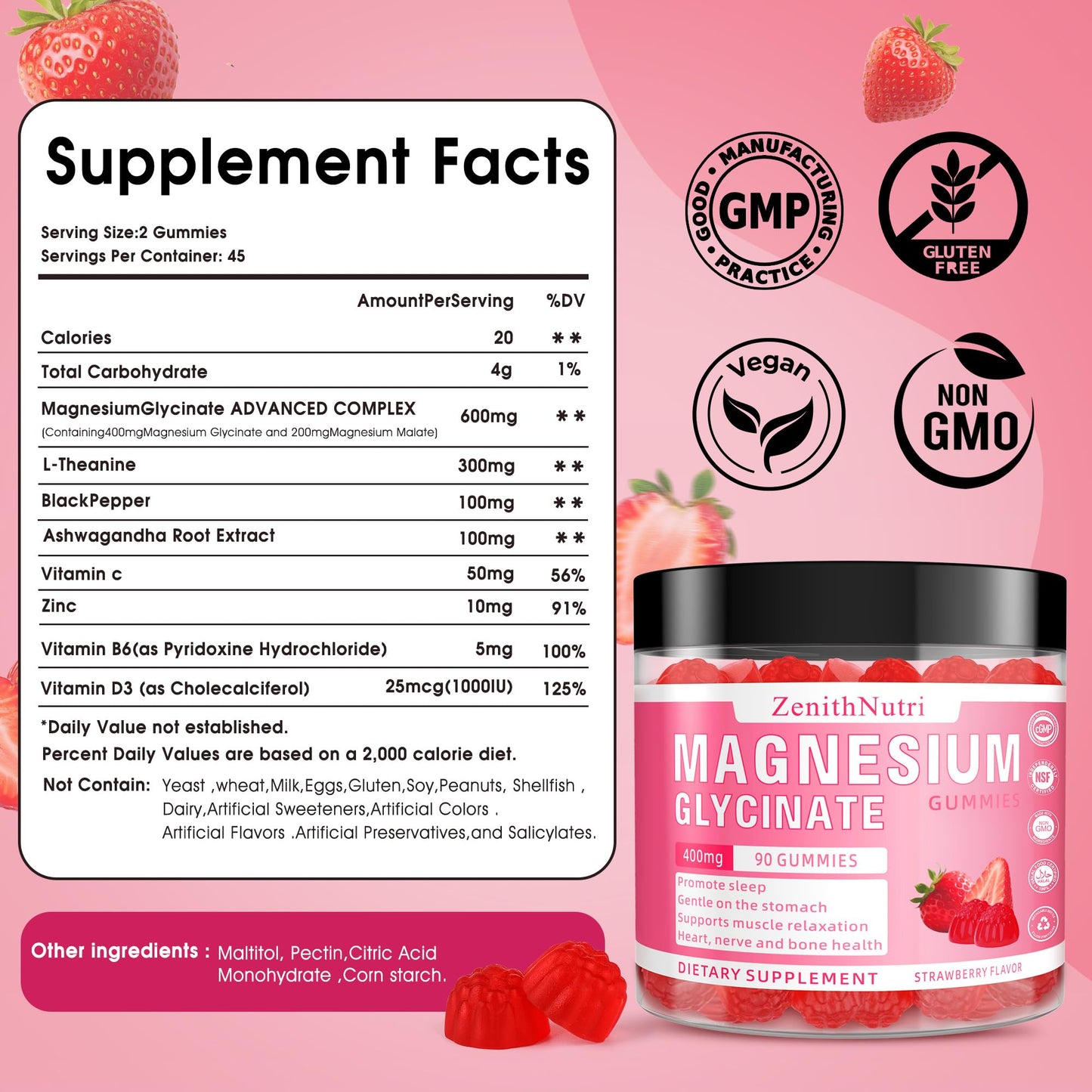 Magnesium Glycinate Gummies 400 mg with Ashwagandha – Sleep & Calm – 90 Count
