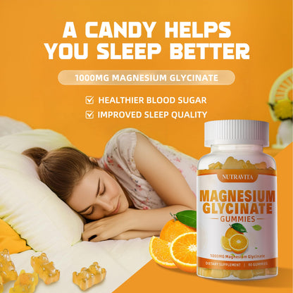 Magnesium Glycinate Gummies 1000mg + Magnesium L-Threonate — Chelated Mg Potassium Complex, Vitamin D, B6, CoQ10, Calcium | 90 Gummies Orange