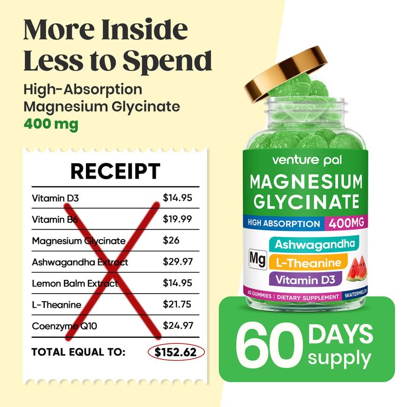60 Day Magnesium Glycinate Gummies 400mg – Stress Relief, Sleep & Calm