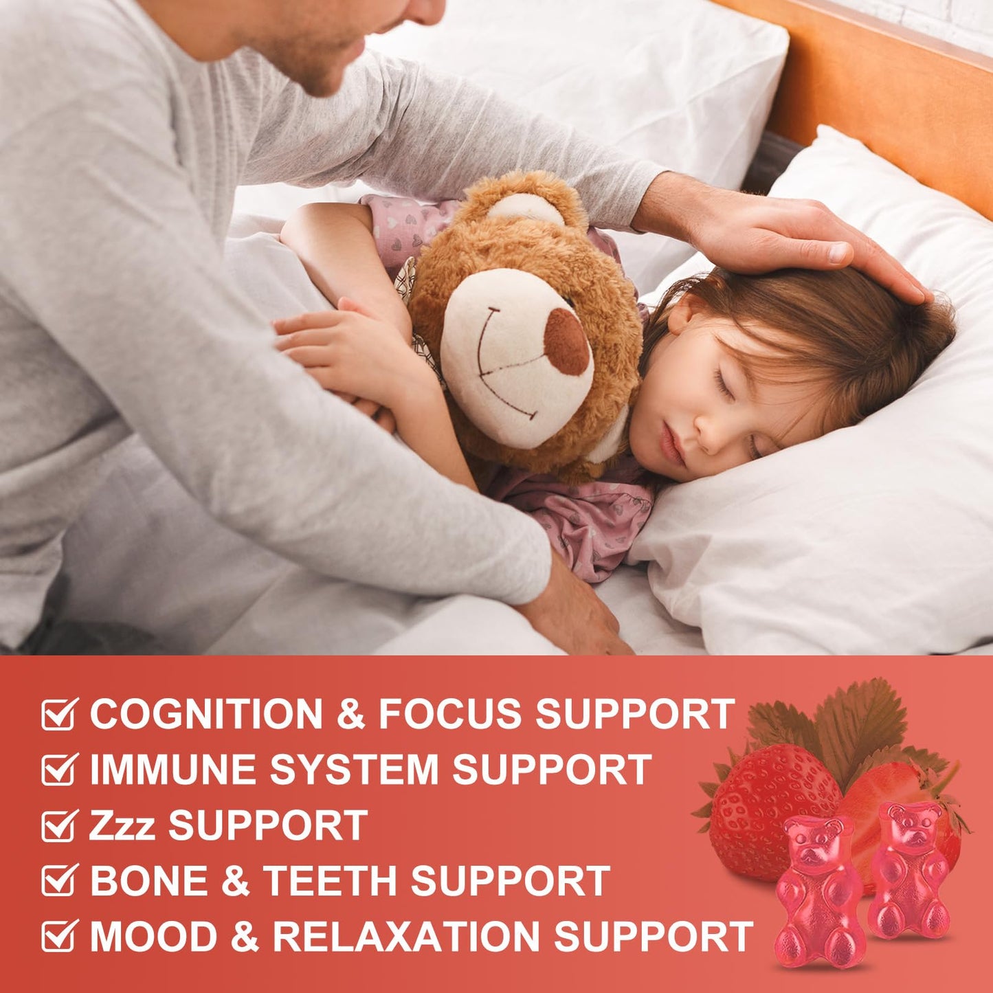 Magnesium Glycinate Gummies for Kids & Adults – Relaxation & Cognition Support (400/200mg) – Vegan, Sugar Free, Strawberry 60 Ct