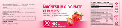 Magnesium Glycinate Gummies Sugar Free 90 Count | 400mg Mg + 200mg L-Threonate, Ashwagandha, Vitamin D, B6, B12 | Sleep & Stress Support | Strawberry