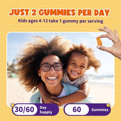 Magnesium Gummies for Kids & Adults - Vegan Orange 60ct (Glycinate, D3, B6)