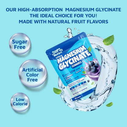 Magnesium Glycinate Gummies 2150 mg with L-Threonate – Blueberry, 90 Count (Adults)