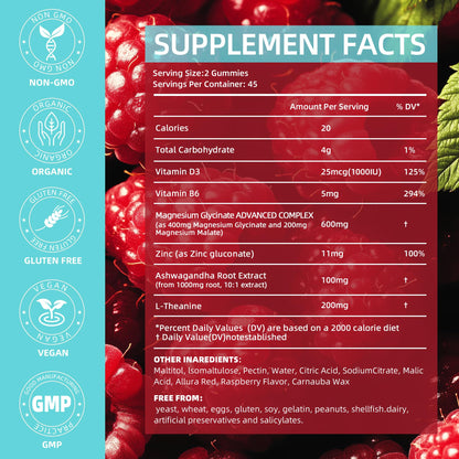 90 Count Magnesium Glycinate Gummies 400 mg – Sugar Free for Relaxation & Sleep (Adults)