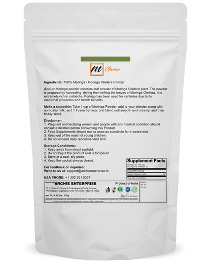 mGanna 100% Natural Moringa/Moringa Oleifera for Health Skin and Hair Care 100 GMS / 0.22 LBS